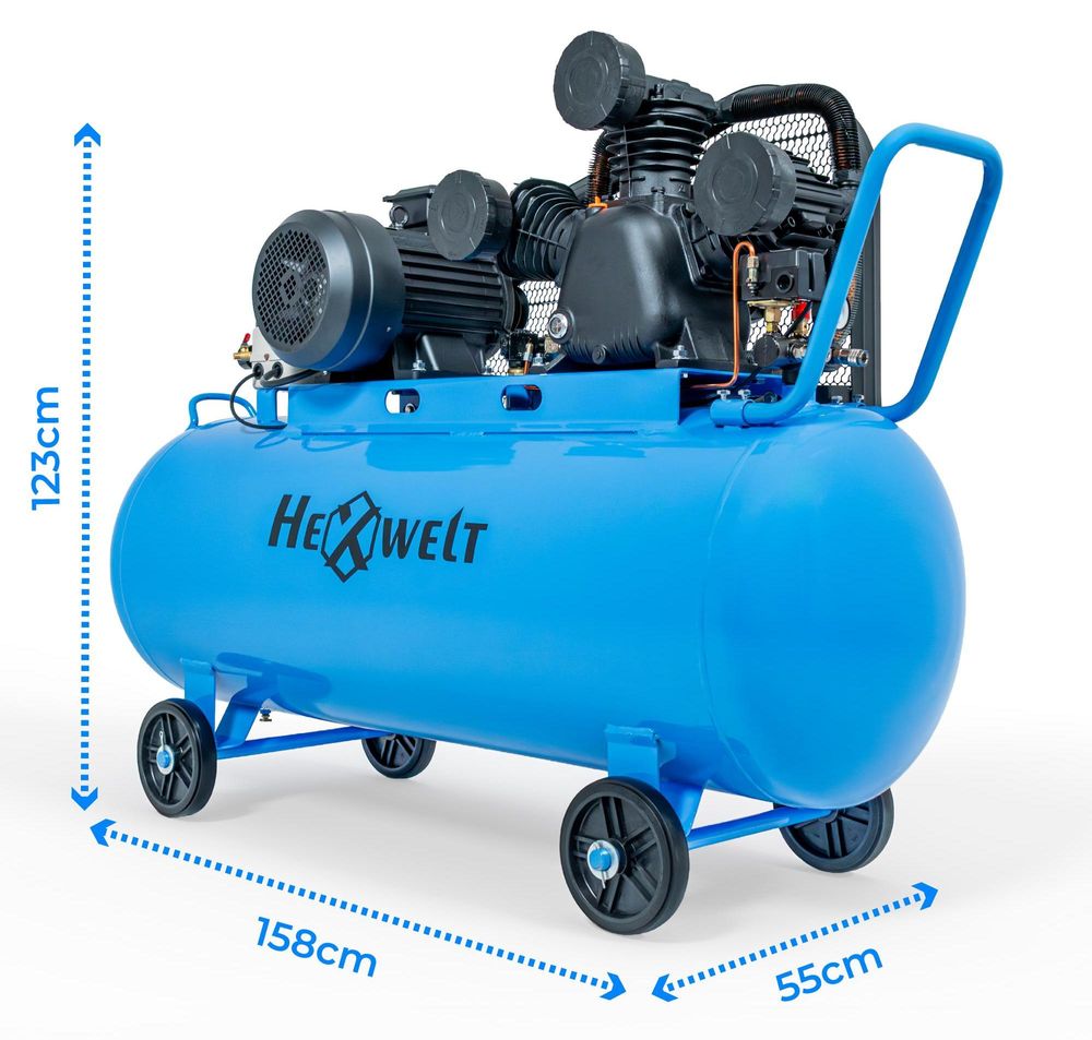 HEXWELT 300L Ölkompressor 7500W 8 Bar 1090L/min Luftkompressor 3-Zylinder Werkstattkompressor 230V