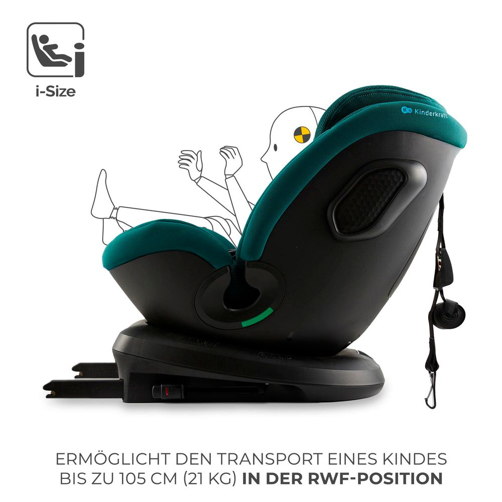 Kinderkraft XPEDITION 3 i-Size - Autositz 40-150 cm - 360° drehbar - RWF bis 22 kg - SPS+ und H-GUARD+ Systeme - Ergonomisch - Atmungsaktiv - Grün
