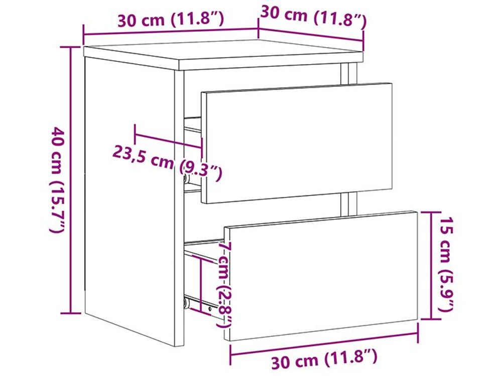 Comodini 2 pz. Bianco 30x30x40 cm Materiale a base di legno