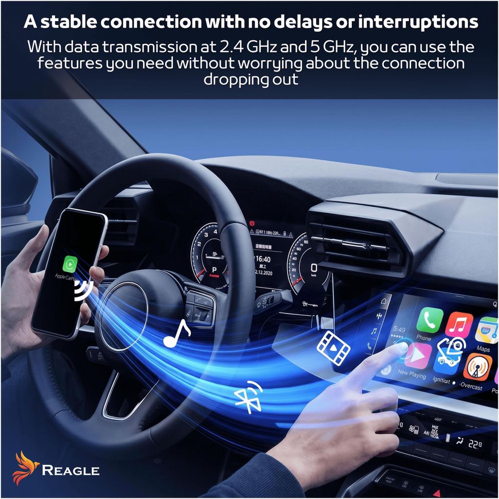 Wireless Adapter Mit Eingebautem Carplay Android Auto Apple Iphone, Kabelloser Mini-Adapter, Plug And Play, Reagle