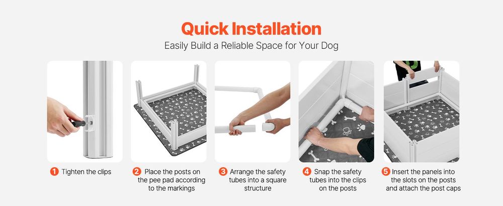 VEVOR Wurfbox für Hunde, 48 x 48 x 18,1 Zoll, Kunststoff PVC Welpen-Spielbereich mit höhenverstellbarer Tür und waschbarem Urinpad, anti-deformierbarer Indoor-Welpen-Spielbereich für große Hunderassen, Milchweiß, 122x122x46 cm