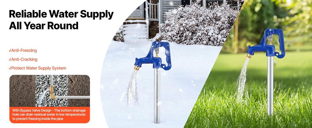 VEVOR Frostsicherer Gartenhydrant, 1595mm frostfreier Außenwasserhahn mit 914,4mm Einbautiefe, G 3/4" Rohranschluss & Schlauchkupplung, bleifreier frostfreier Hydrant für Gartenbewässerung, Hebelgriff-b, 48 Zoll