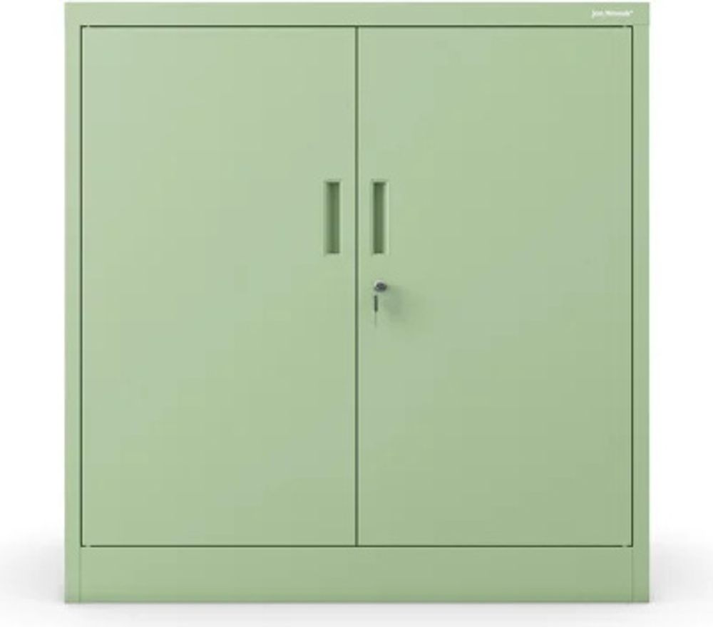 Kleiner Aktenschrank C001B Büroschrank mit Flügeltüren Metallschrank Lagerschrank Pulverbeschichtet Stahlblech Abschließbar 92,5 x 90 x 40 cm, Farbe: Pastellgrün