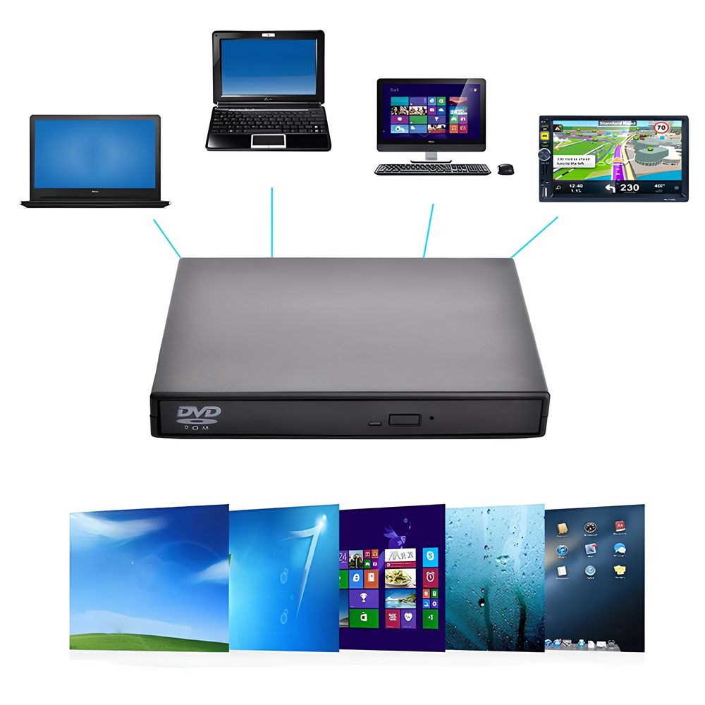 Externes CD DVD Laufwerk USB 2.0 Kabel Tragbares Laufwerk Lesegerät Geräuschloser Betrieb RW Laufwerk Slim Superdrive Laptop Desktop Windows Retoo
