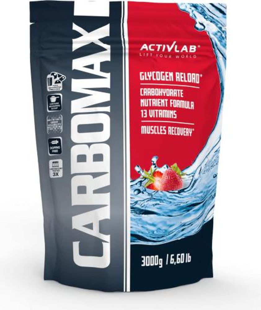 Activlab CarboMax – 3000 g, Sabor Fresa, Mezcla de Carbohidratos con Complejo Vitamínico