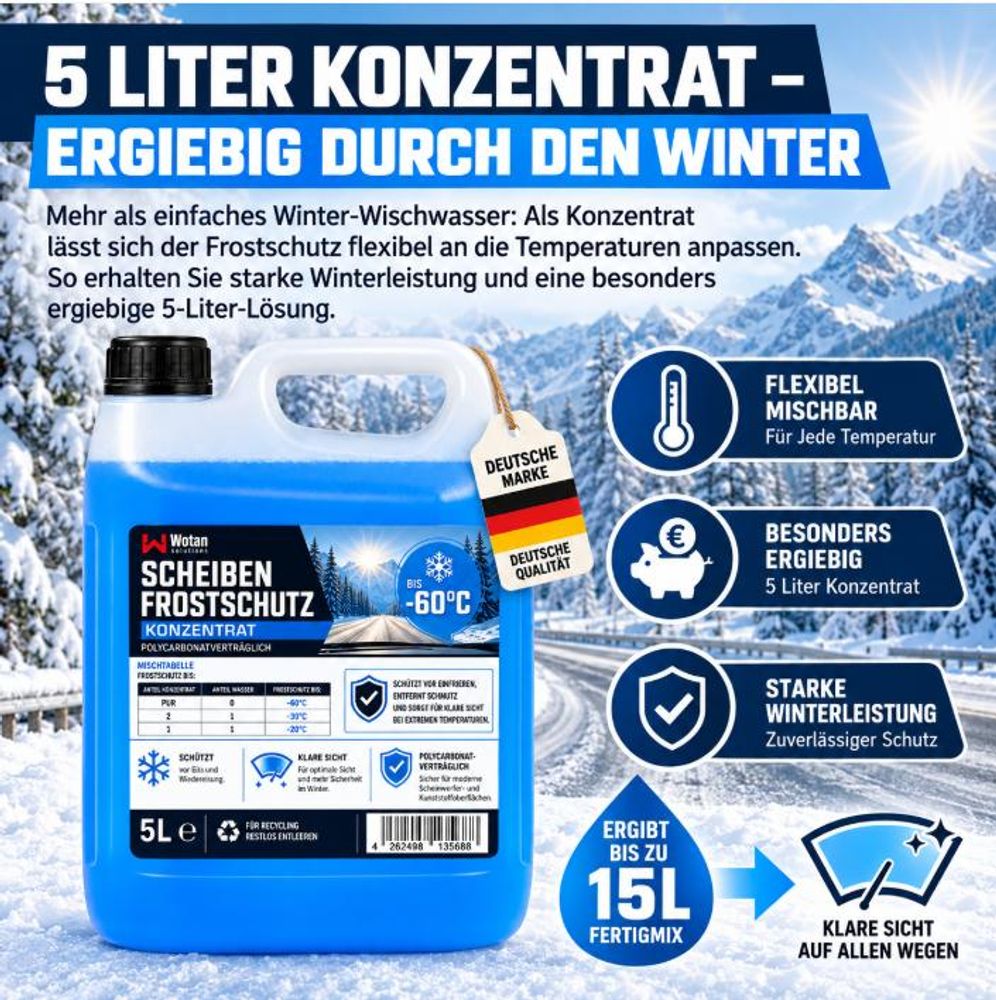 Ergiebiges Wotan Wischwasser Konzentrat 5L für PKW und LKW im Winter