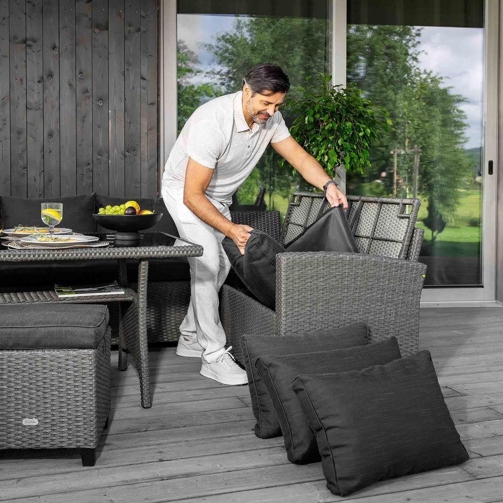 di volio Gartenmöbel-Set ROSSANO, Terrassenmöbel Lounge Set aus Polyrattan - Ecksofa, Tisch, Sessel & 2 Hockern, wetterfeste & langlebige Sitzgruppe