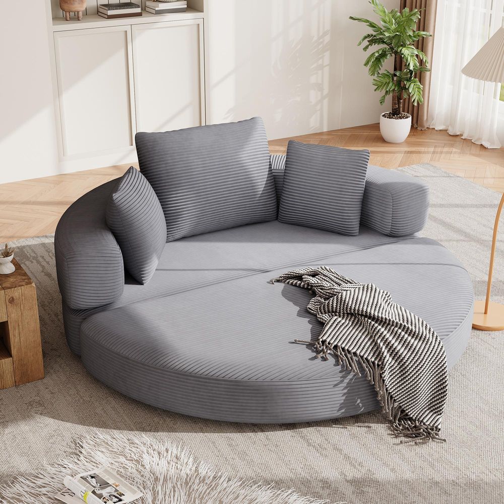 Merax Boneless Schlafsofa Polstersofa, modulares Klappsofabett mit Kissen, ovales Bodensofa aus Cordstoff, 2-in-1 Sofa Bett, Grau