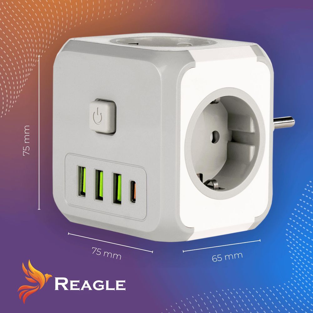 Reagle Netzteil 3X Ladeanschluss 3X Usb 1X Usb-C Praktisch Für Zuhause Und Im Büro Netzadapter Und Ladegerät In Einem Kompakte Form