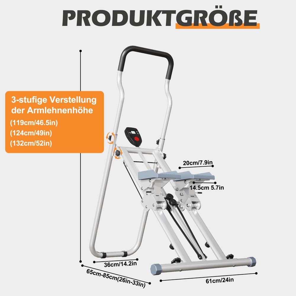 Stepper Stair Stepper für Heimtraining, Klappbare, mit LCD-Bildschirm Echtzeit-Tracking Verstellbares Design platzsparend und stabil Bis 136 kg