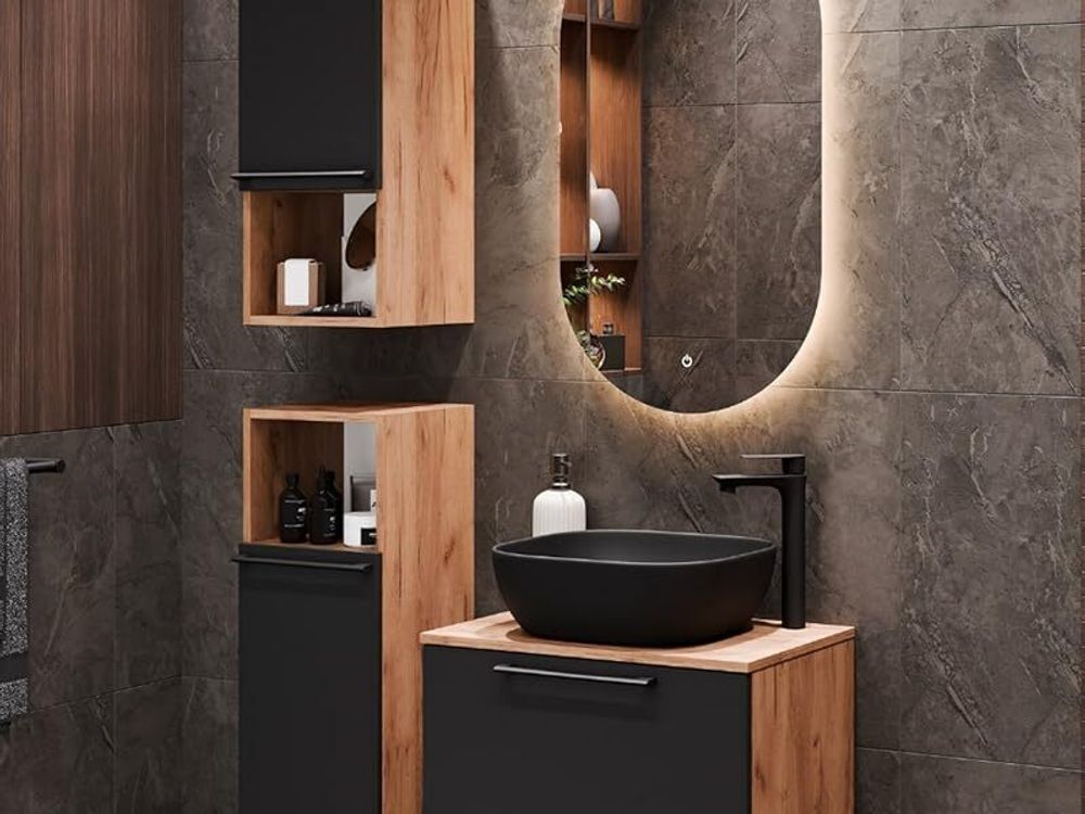 Planetmöbel Waschtischunterschrank Astra 60 cm Gold Eiche/Anthrazit mit Seitenschrank