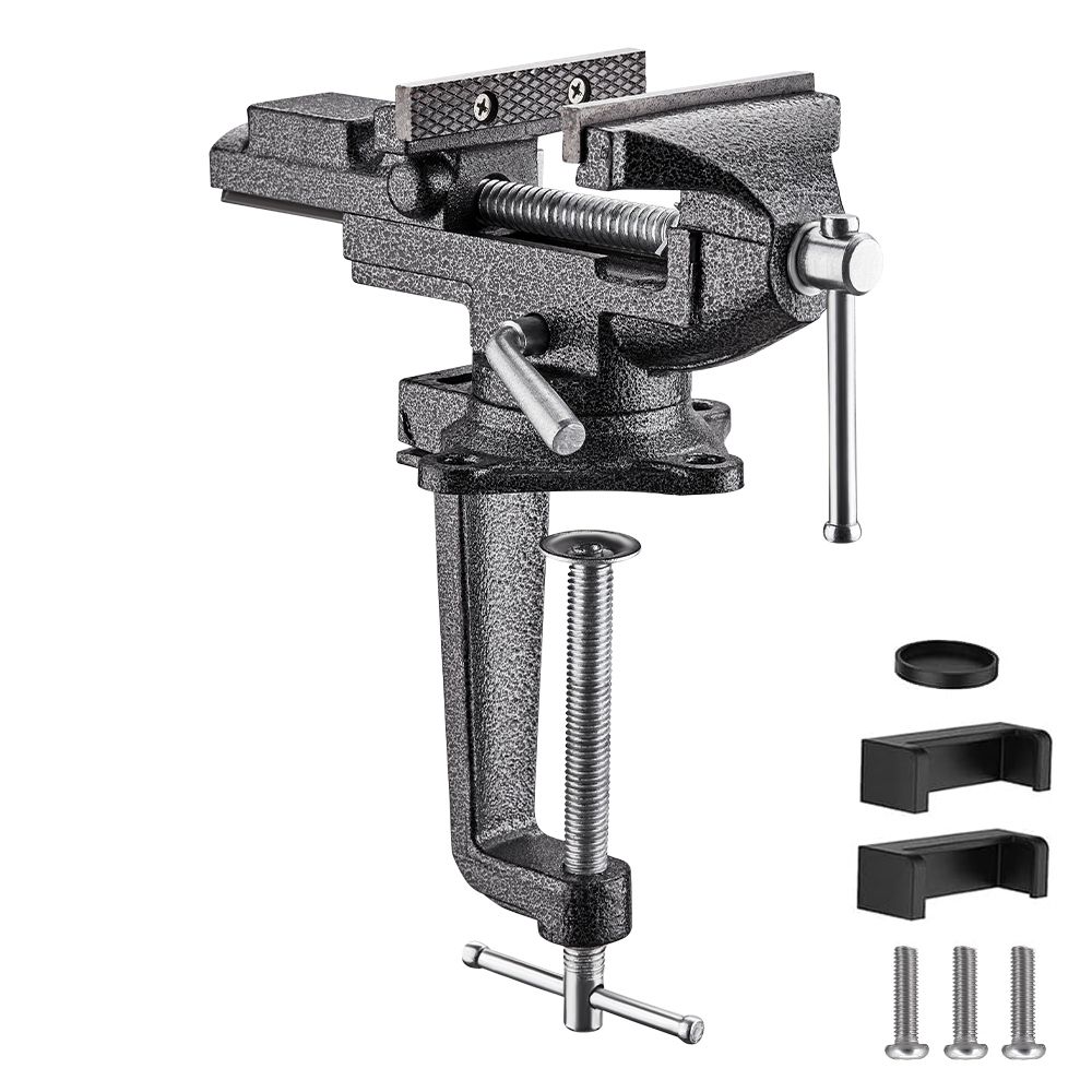 TEENO Schraubstock Drehbar, mit 360° Drehbarem Sockel, aus Gegossenem Stahl, 800 kg (Maulweite: 85mm)
