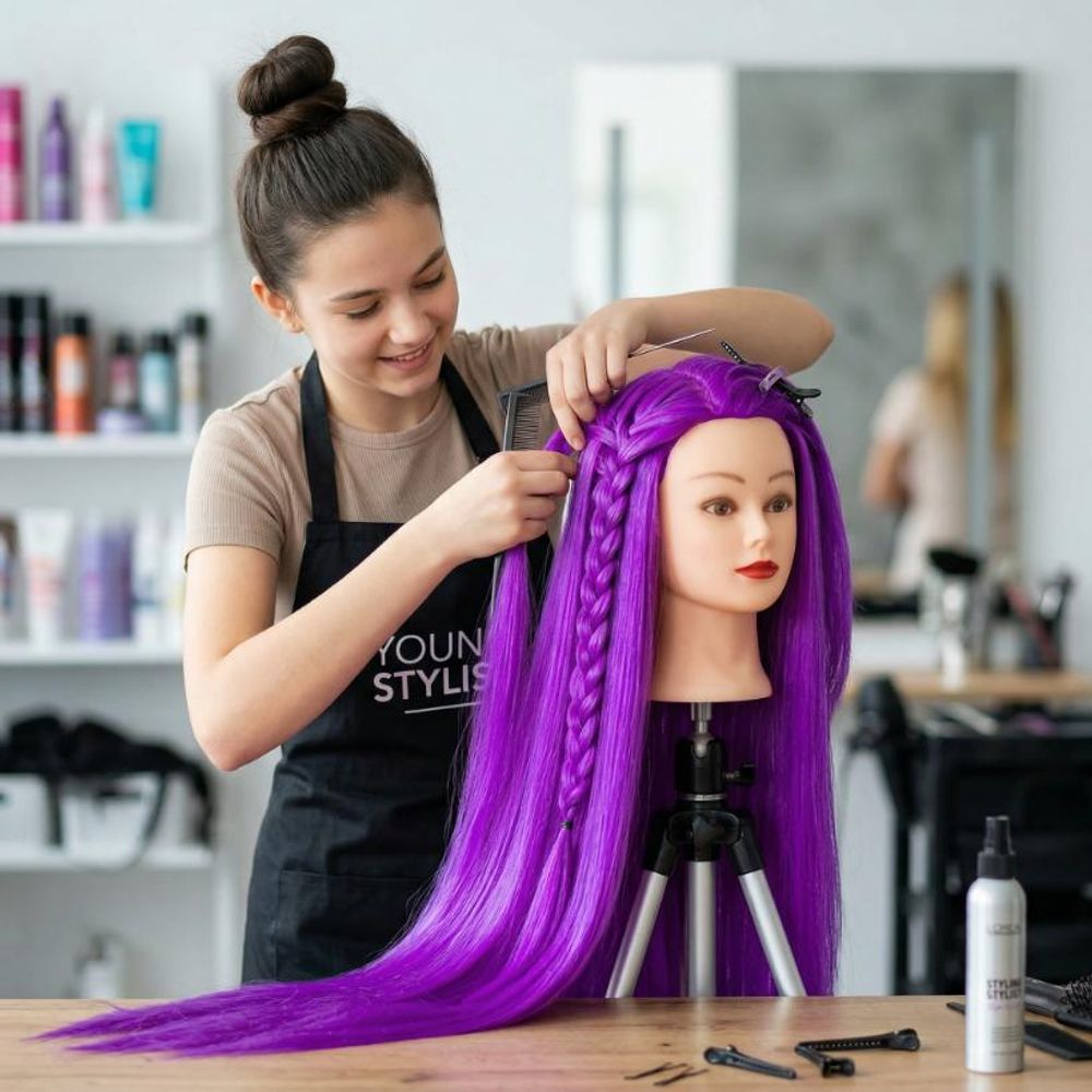 Główka treningowa Iza 80 cm purple, włos termiczny+ uchwyt, fryzjerska do czesania, głowa do ćwiczeń