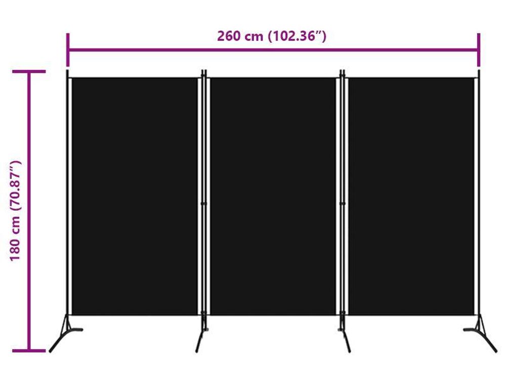 vidaXL 3-tlg. Raumteiler Schwarz 260x180 cm
