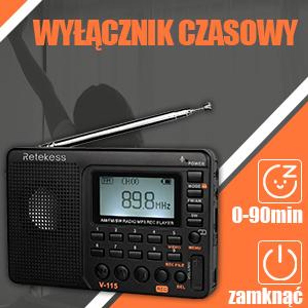 Przenośne radio Retekess V115, radio AM FM SW z akumulatorem 1000 mAh, karta TF 32 GB, prezent świąteczny dla rodziny