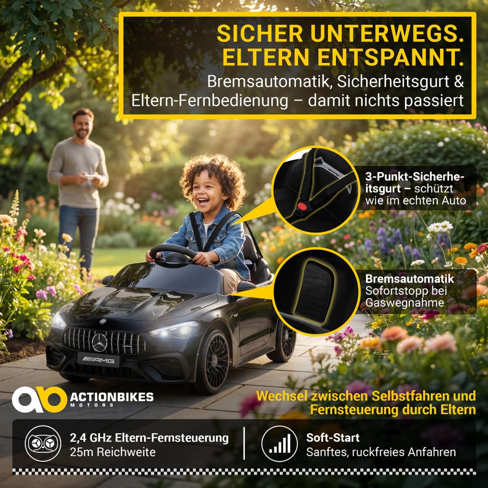 Kinder Elektroauto elektrisch Mercedes AMG CLE 53 | Kinderauto - Kinderfahrzeug - Bremsautomatik - mit Fernbedienung - 3-5 km/h - ab 3 Jahre - Schwarz