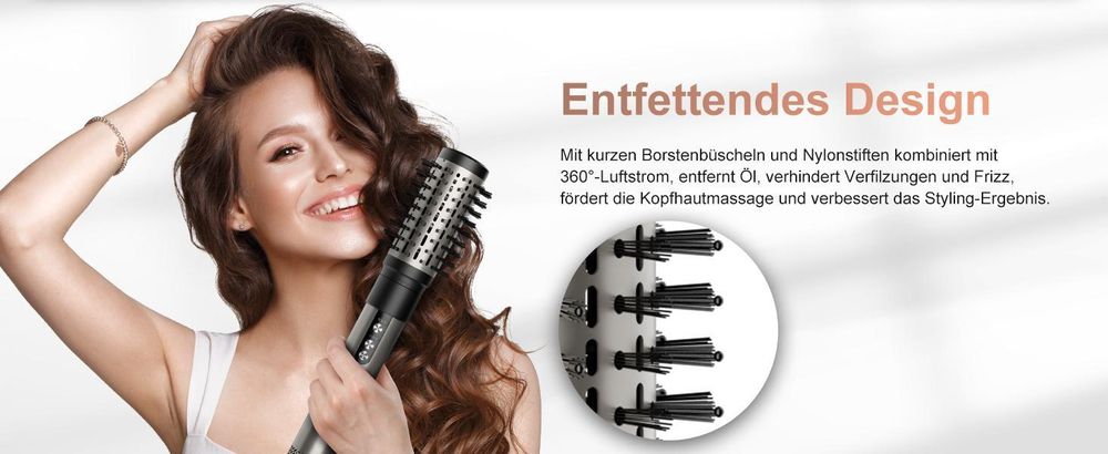 MCURO 6-in-1 Warmluftbürste mit 6 Aufsätzen,Airflow Lockenstab, Föhn & Negativ-Ionen Haarstyler für Glätten,Volumen & Locken,inkl. Aufbewahrungstasche