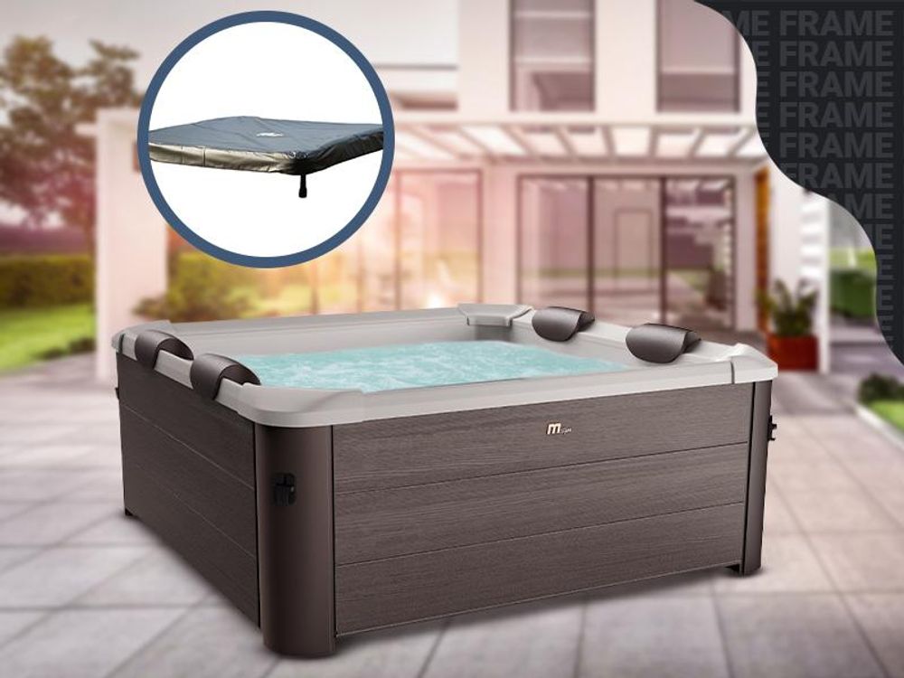 Miweba MSpa Outdoor Whirlpool Frame Tribeca | 6 Personen - App Steuerung - Holzoptik - Feste Außenwand - Jacuzzi - UVC+ - Winterfest - 160x160x65cm