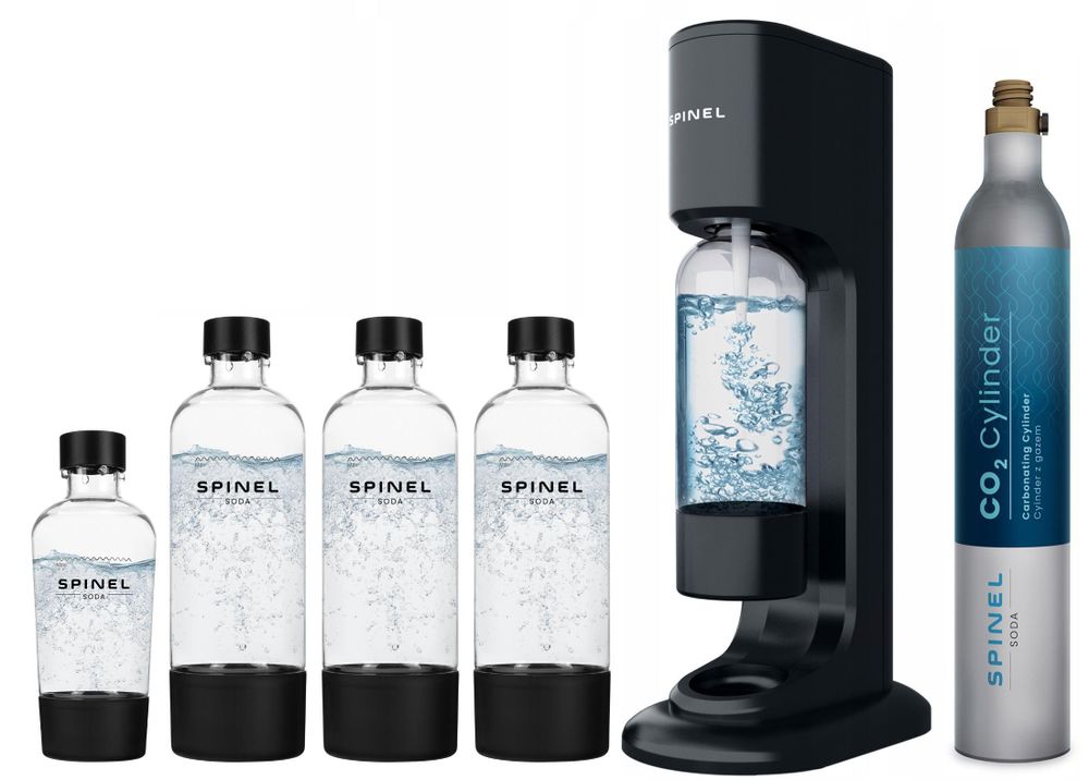 SpinelSoda BubbleON Wassersprudler + SpinelSoda Black 1L Flasche + SpinelSoda Black 500ml Flasche + Bolero