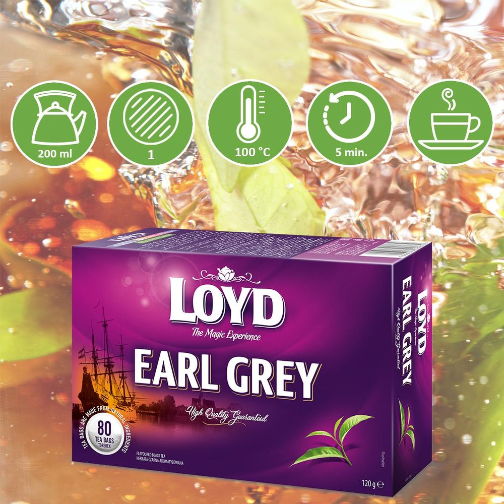Loyd Earl Grey - 80 Torebek Herbata Czarna Ekspresowa Duże Opakowanie Premium