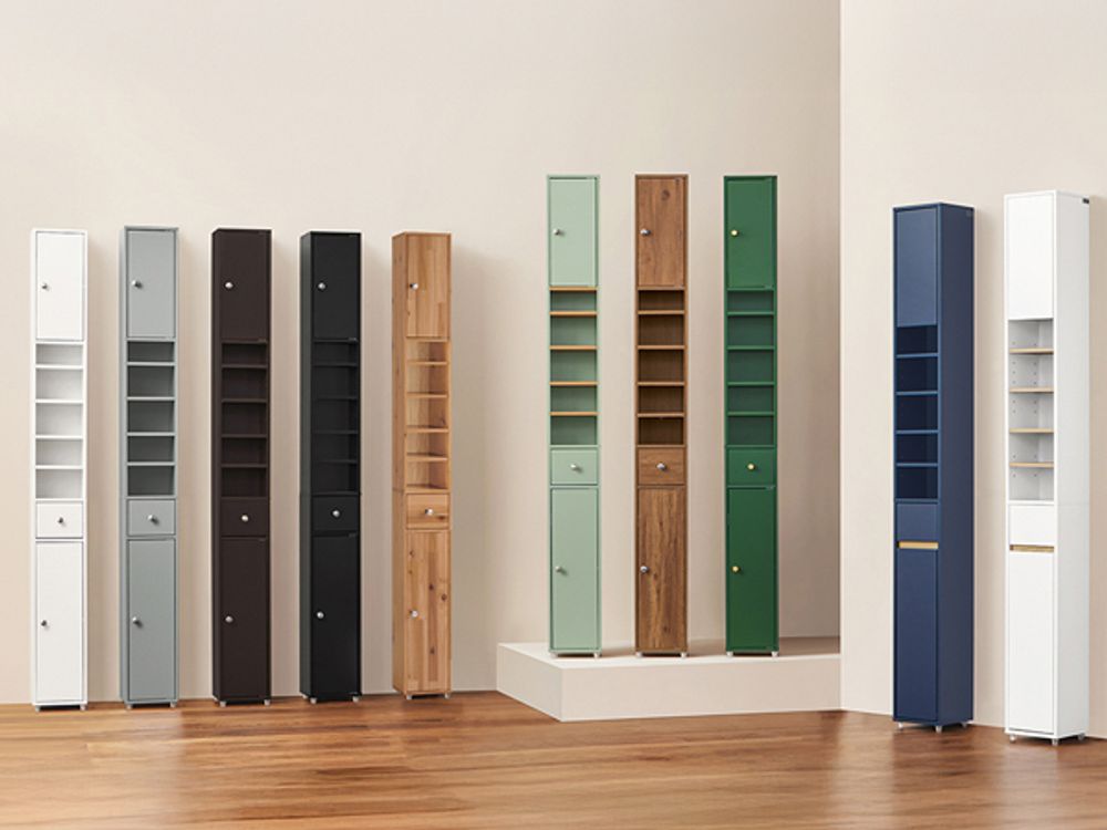 SoBuy Badezimmerschrank Hochschrank für kleine Bäder mit verstellbaren Einlegeböden Platzsparender Schmal Badschrank für Waschbecken Weiß BZR34-WN