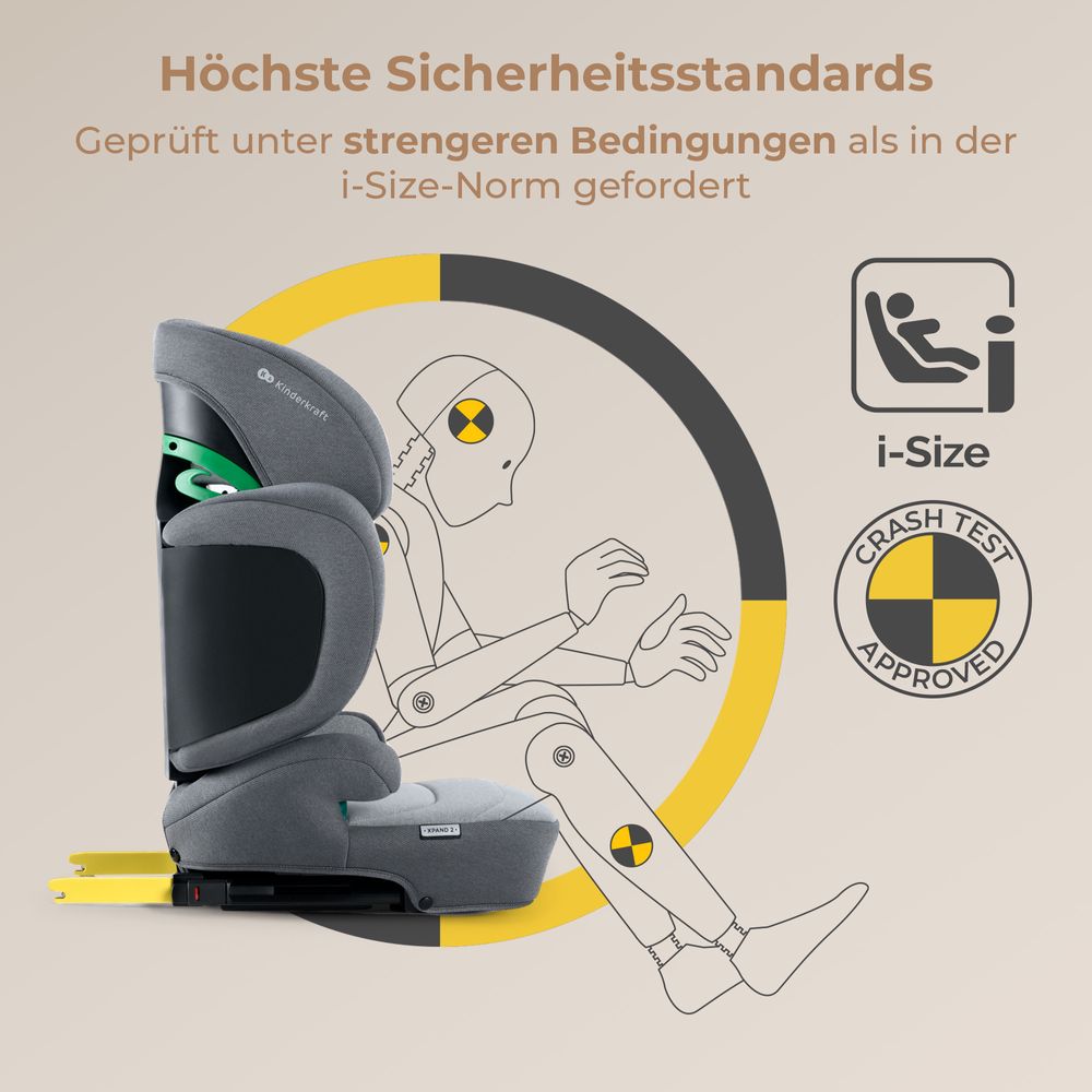Kinderkraft XPAND 2 i-Size Kindersitz (100-150 cm) - ISOFIX - DUO EXPAND SYSTEM - SPS & H-GUARD SYSTEM - ab 3,5 bis 12 Jahre - Grau