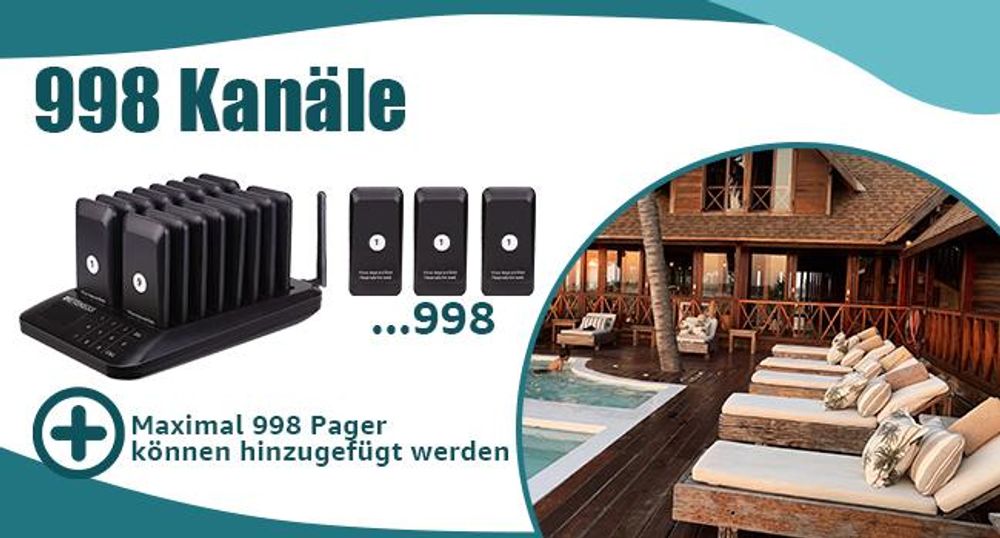 Retekess TD157 Restaurant Pager System, 16 Pagers, 500M Pager Rufsystem, 2 Rufmod, 24H, Pager Pieper für Food Court, Hotel, Café, Bar, 998 Kanäle
