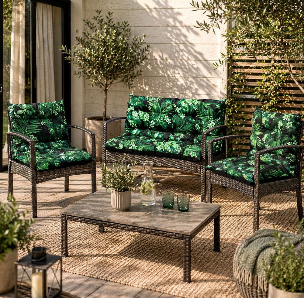 Palettenkissen Loungekissen Set 3-teilig, Outdoor Sitzpolster für Rattanmöbel, 2x Stuhlkissen + 1x Bankkissen, Beige