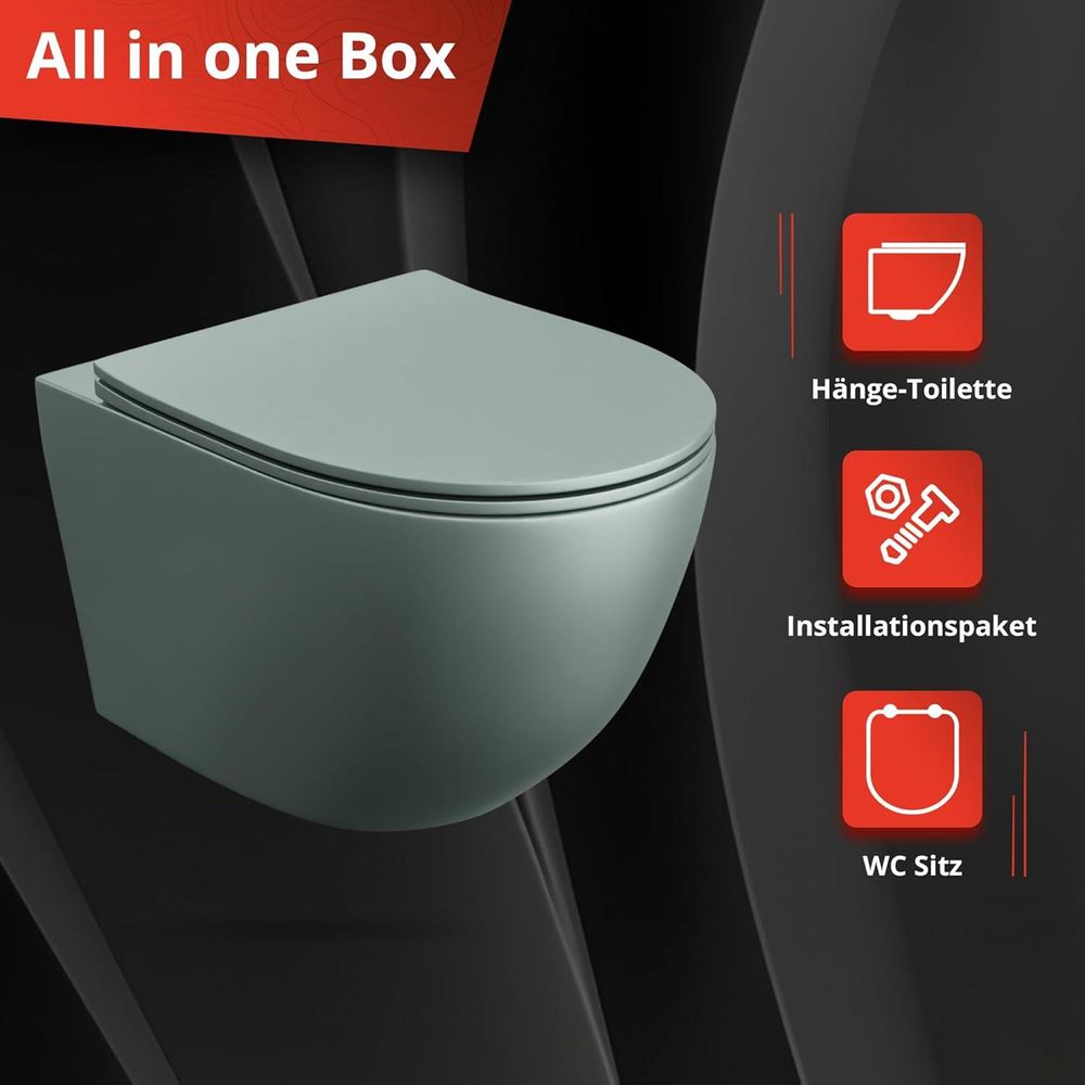LAVITA Wand-WC Sinto Grey | HŠnge Toilette | Toilettendeckel mit Absenkautomatik & Metallscharniere | Toiletten SpŸlrandlos HŠngend | Toilettenbecken | 365x490x395 cm | Grau