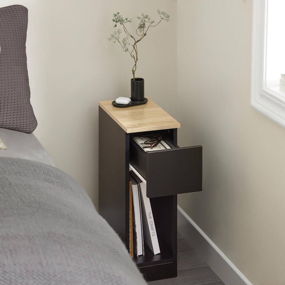 SoBuy 2er Set Nachttisch schmal Nachtschrank Beistelltisch mit Schublade und Ablage Nachtkästchen Nightstand für Schlafzimmer Wohnzimmer FBT111-SCHx2