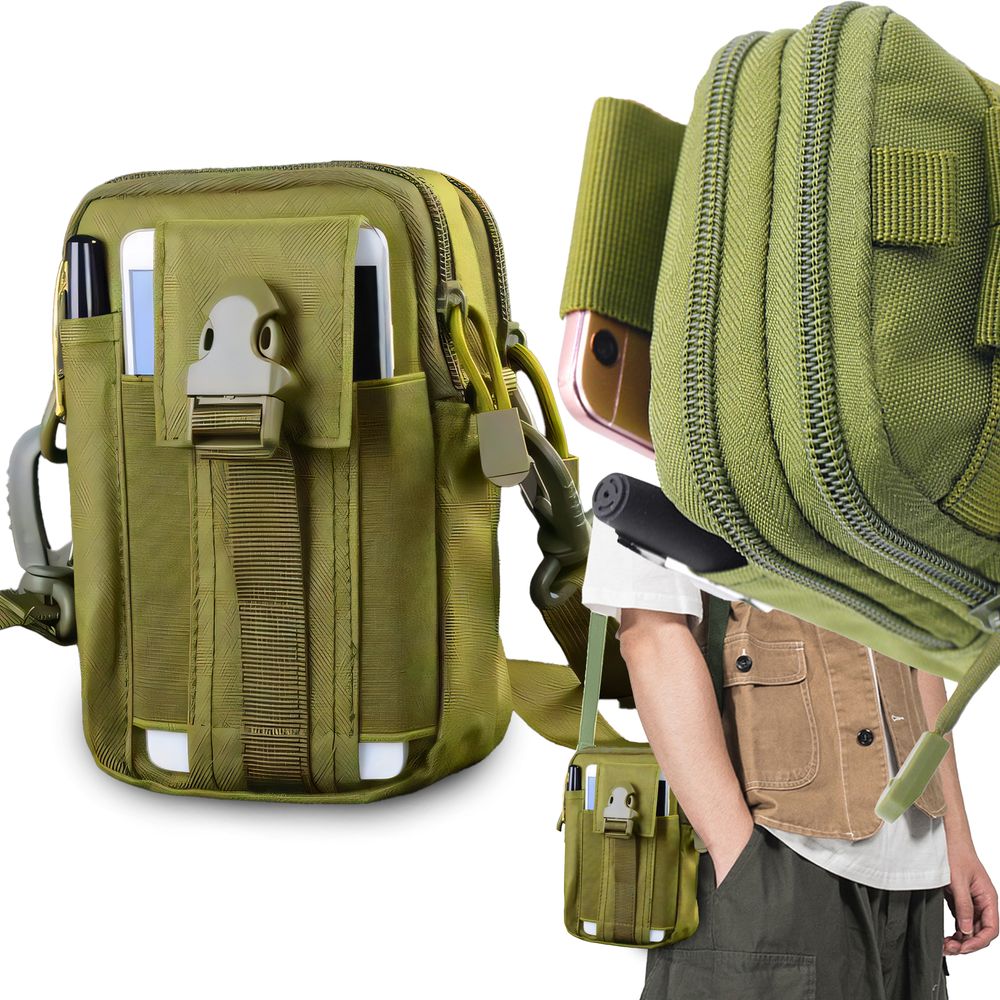 Bauchtasche, Gürteltasche, Hüfttasche | Damen Tasche | Herren Waistpack | Wasserabweisend | Taktisch, Sport, Outdoor, Reise | 2 Fächer, Grün | Retoo