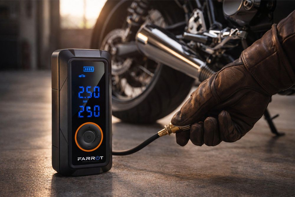 Zestaw kompresora FARROT AirPump Pro 150 z akcesoriami i przewodem do ładowania