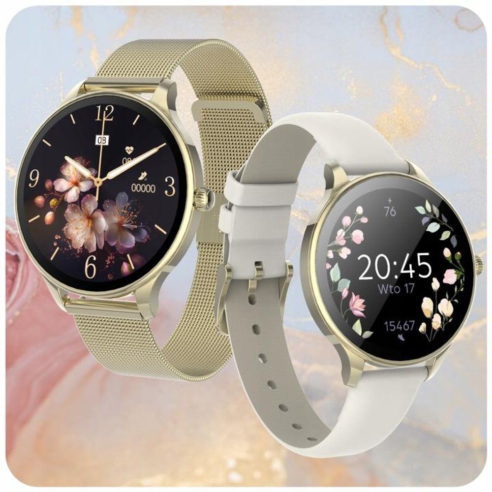 Forever smartwatch SB-306 oro, smartwatch da donna, 1,19", IP67, impermeabile, cardiofrequenzimetro, pedometro, activity tracker