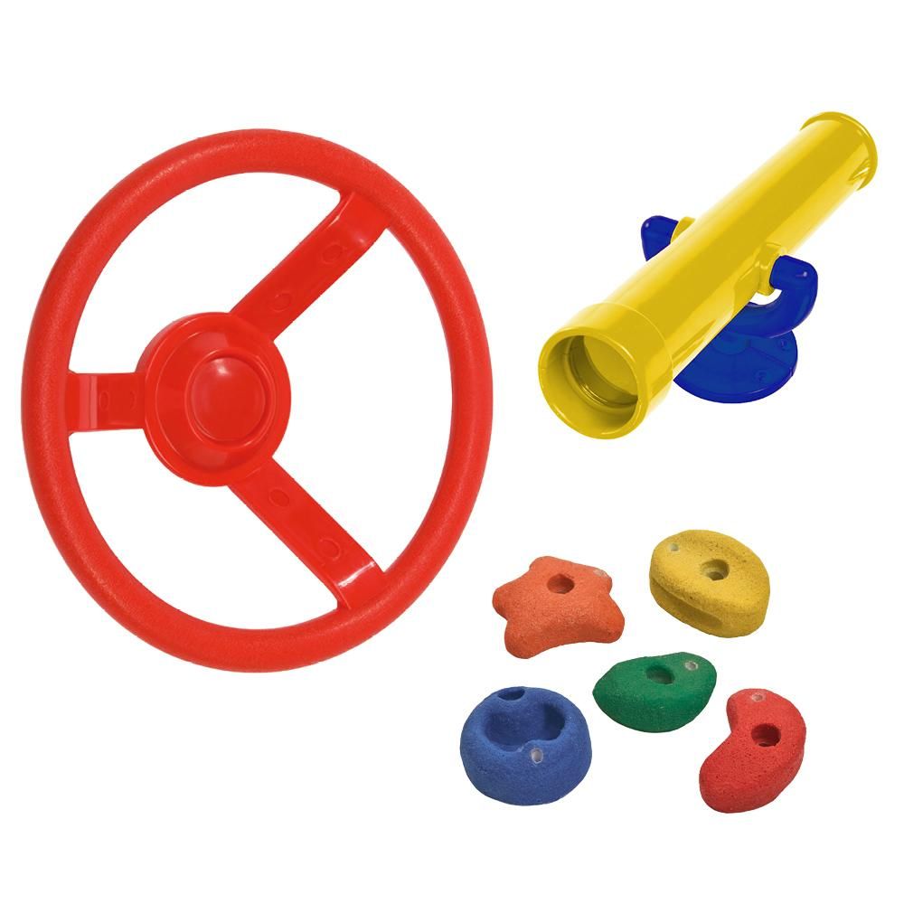 Spielturmzubehör Set Wickey mit Lenkrad Teleskop und Klettersteinen