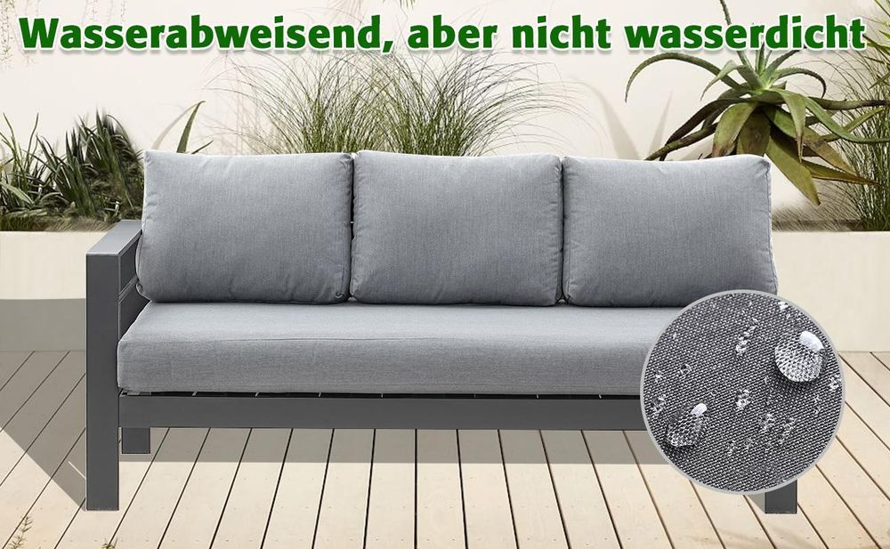MEXO Gartenmöbel Set Aluminium 8 Personen, Modulares Gartenlounge-Set Gartensofas Ecklounge mit groß Tisch & Gartenbank, Wetterfest Outdoor-Loungesofa