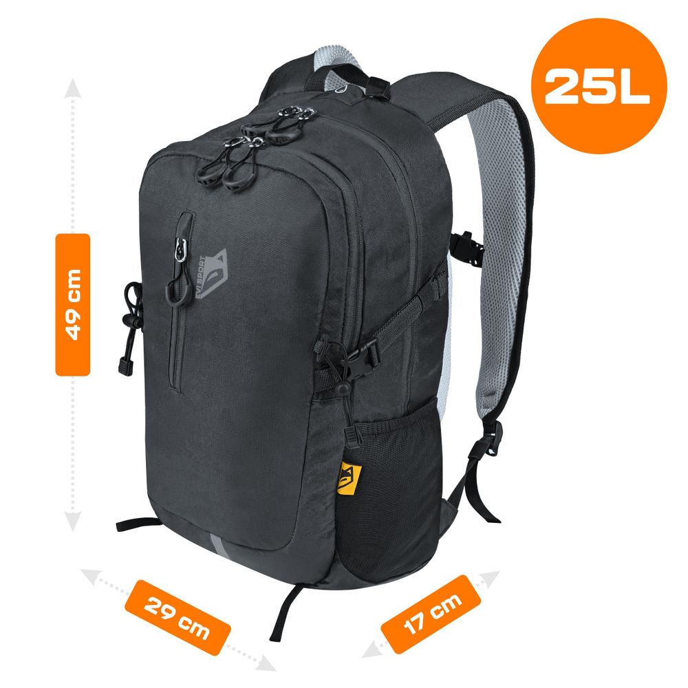 Wanderrucksack 25L Trekkingrucksack Herren & Damen, Titan-Core™ Nylon Outdoor Rucksack mit Regenschutz & Laptopfach, EVI SPORT Trailpack Schwarz