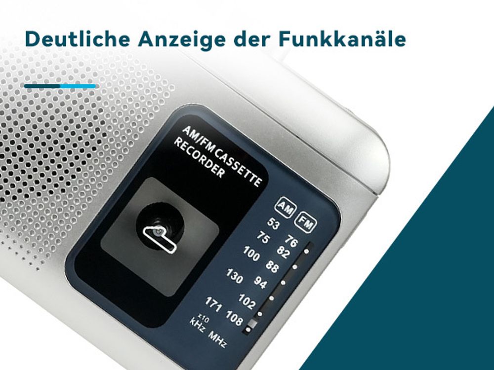 Retekess TR606 Walkman-Kassettenrekorder,Tragbarer Kassettenspieler, FM-AM-Radio, , 3,5 mm Kopfhöreranschluss, spielt alte Kassetten ab (Silber)