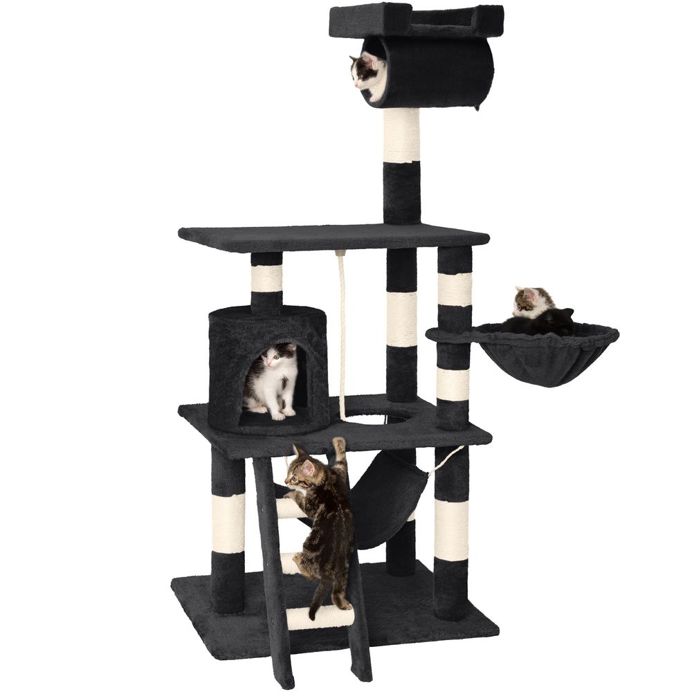 tectake® Kratzbaum Stokeley 141 cm inklusive Spielkordel und Kippschutz
