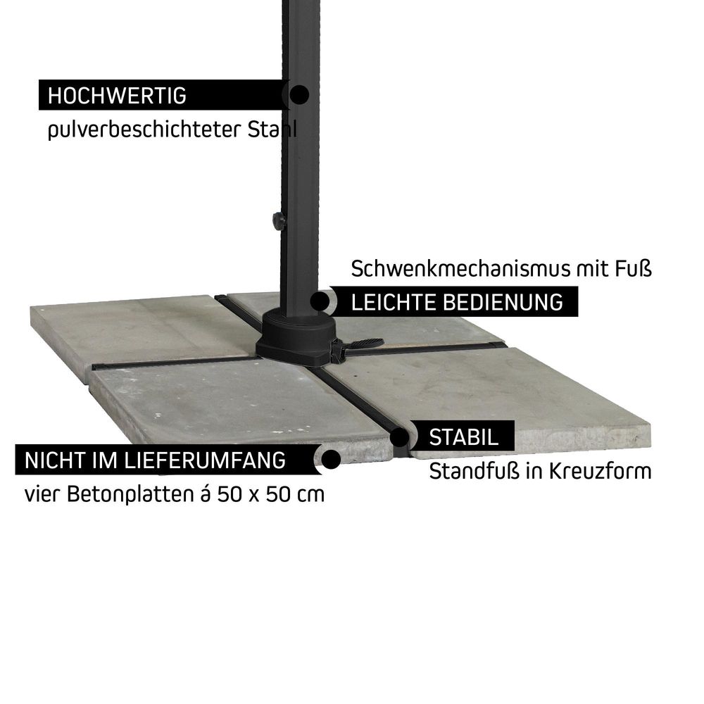 Ampelschirm 3,5 m rund Sonnenschirm Garten drehbar mit Kurbel Standkreuz UV-Schutz creme Gestell anthrazit paramondo parapenda