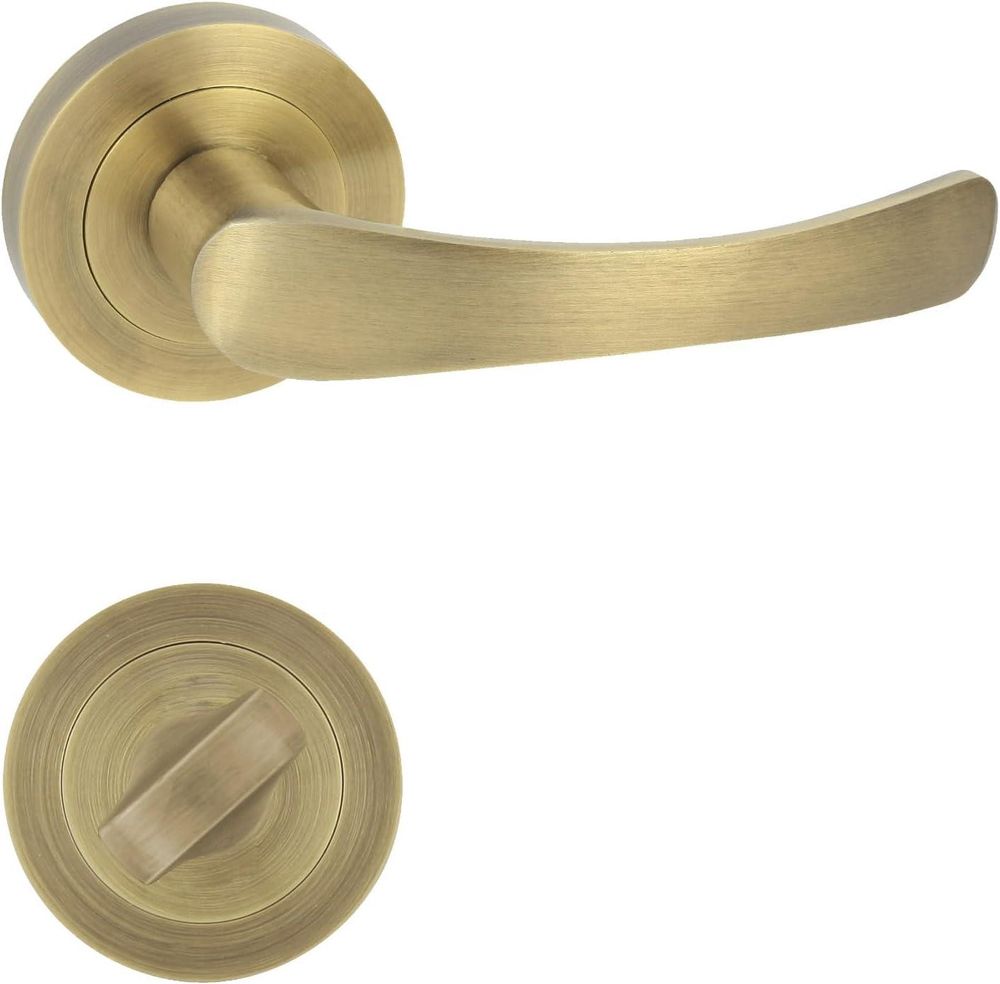 DOMINO Türgriff Drückergarnitur WC -Badezimmer Set | Rund-Rosette | Türklinke für Bürotür, Kellertür & Innentür | Aluminium | Bronze Farbe | NOVA-R M3