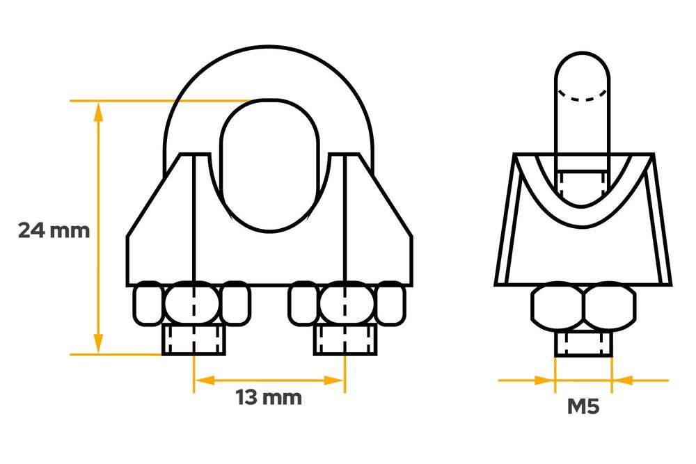 DROMET Seilklemme ZL.6 für 6mm Stahlseile | M5 Bügelklemme verzinkt DIN 741