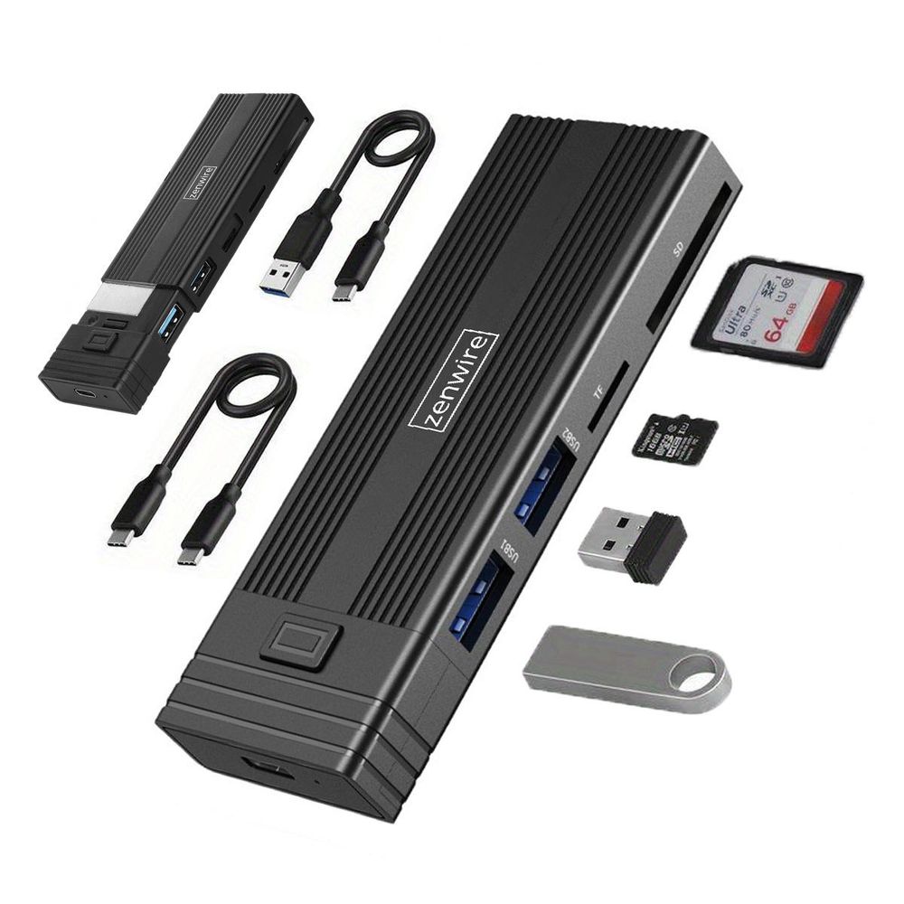 Laufwerksgehäuse - USB-C-HUB - 7-in-1 - SSD M.2 NVME PCIE SATA SD - Adapter - M2-Fach