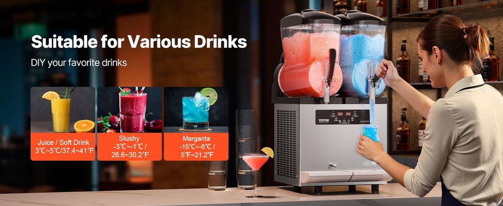 VEVOR kommerzielle Slusheis Maschine 12 L x 2 Doppeltank-Maschine für gefrorene Getränke, 96 Tassen Edelstahl Slush-Eis-Maschine mit Tastenfeld Softeis Maker für Partys Restaurants Cafés Bars