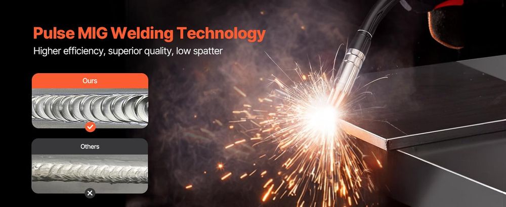 VEVOR MIG-Schweißgerät, 130Amp synergisches MIG-Schweißgerät, gasloser Fülldraht-Schweißmaschine, tragbares MIG-Schweißgerät mit IGBT-Invertertechnologie und digitalem Display, 5 in 1-a, 250A