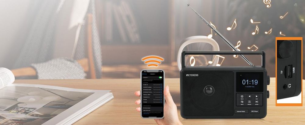 Retekess TR640 Internetradio DAB+,Tragbares Radio,Knopfbedienung,3,5-mm-Audiobuchse,Geeignet für Radio-Enthusiasten,Mit Fernbedienung