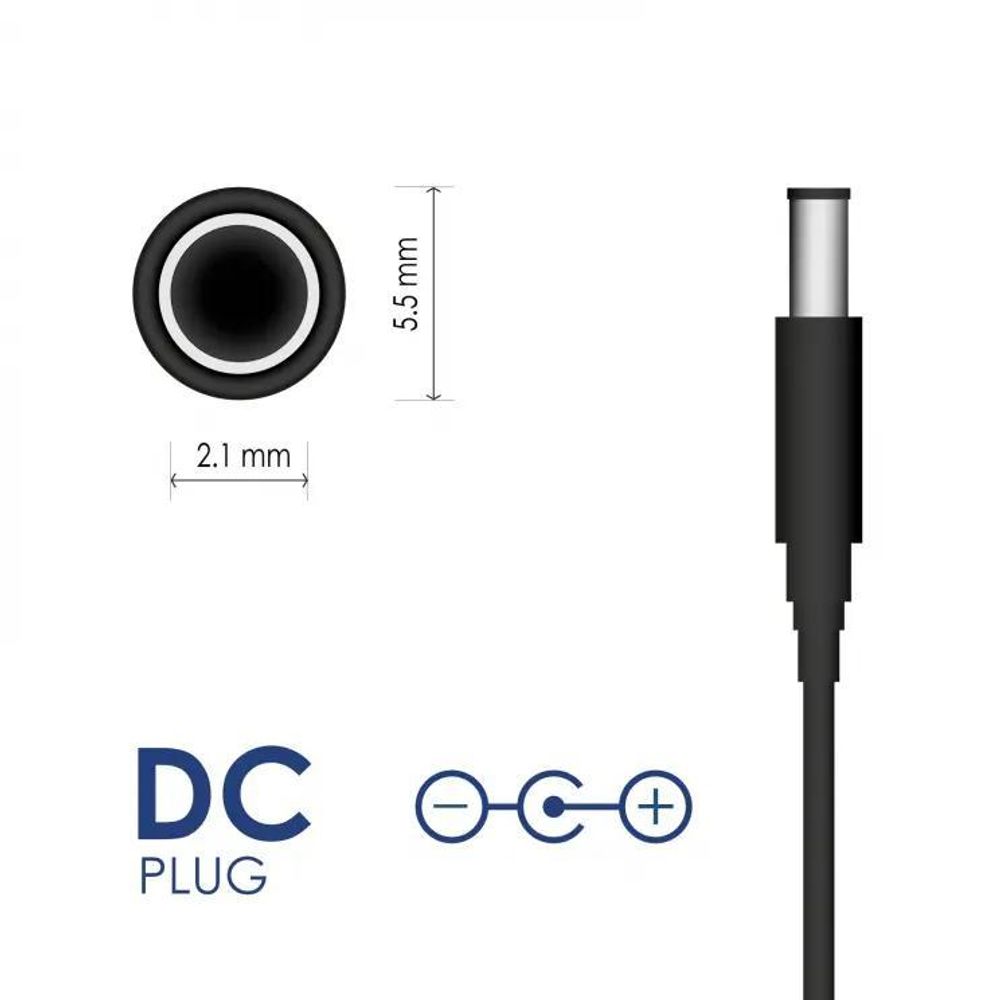 Connecteur CC 5,5/2,1 mm avec indication de polarité