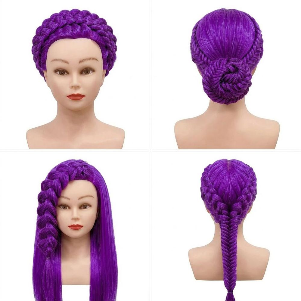 Główka treningowa Iza 80 cm purple, włos termiczny+ uchwyt, fryzjerska do czesania, głowa do ćwiczeń