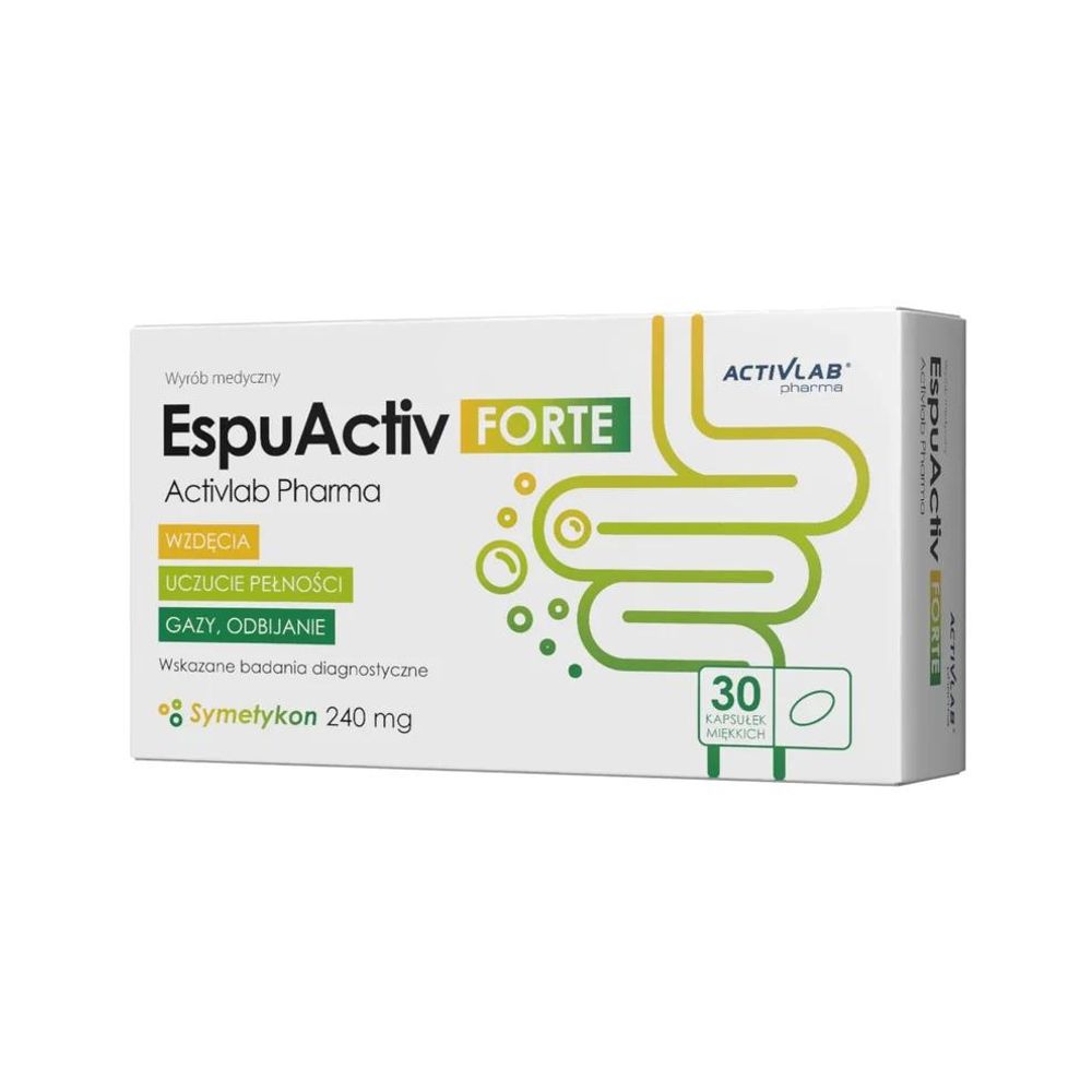 Activlab Pharma EspuActiv FORTE 30 Kapseln, 240 mg Simeticon, Medizinprodukt bei Blähungen, Völlegefühl und Gasen