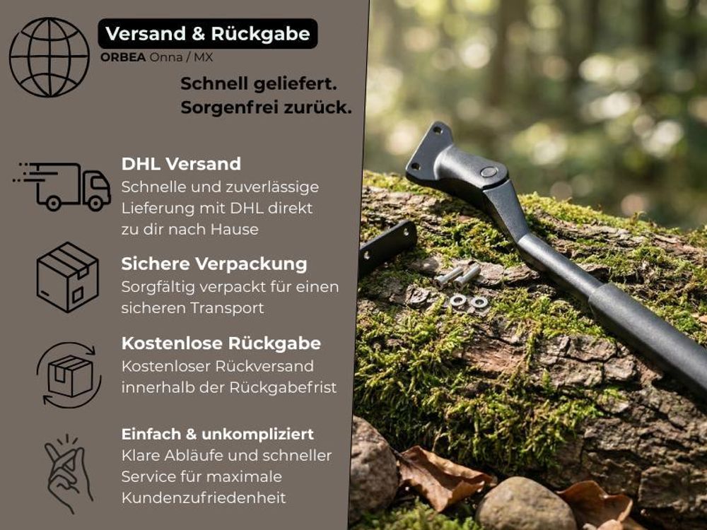 Orbea Fahrradständer für Onna & MX – passgenauer Hinterbauständer inkl. Adapter, Schrauben & Schutz, schwarz