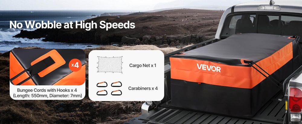VEVOR Anhängerkupplungs-Laderaumtasche, wasserdicht 840D PVC, 60,24 x 24,02 x 35,94 Zoll (30 Kubikfuß), strapazierfähige Laderaumtasche für die Lagerung im Lkw-Bett mit verstärkten Riemen, geeignet für Auto SUV Vans Anhängerkorb, 26 Cu.ft, Hohe Konfiguration-a